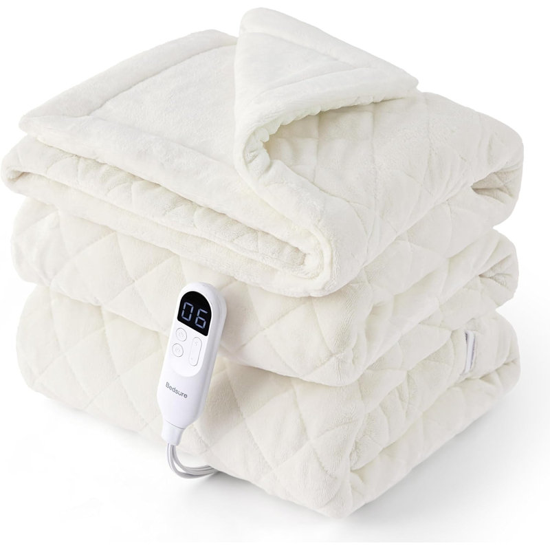 Couverture chauffante matelassée électrique, Crème, crème, Lit double