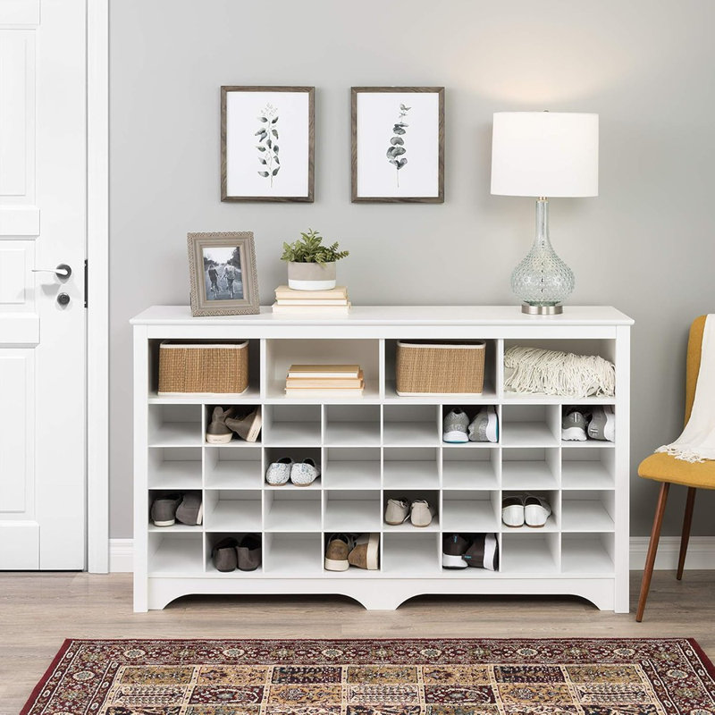 Console avec étagère à chaussures avec 32 casiers et 4 compartiments de rangement, blanc