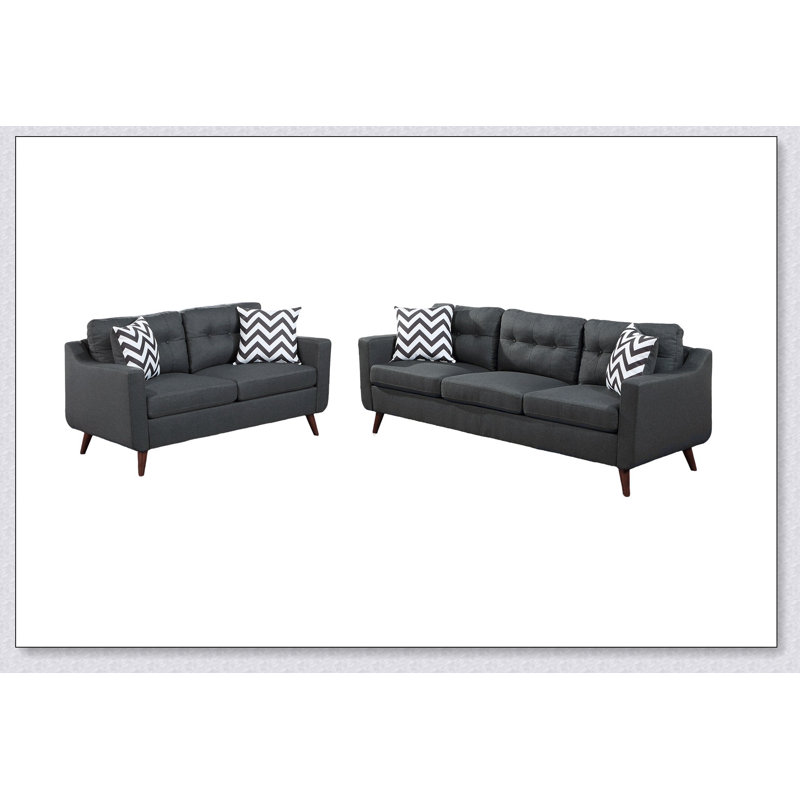 Causeuse moderne avec deux coussins et coussins capitonnés, Noir
