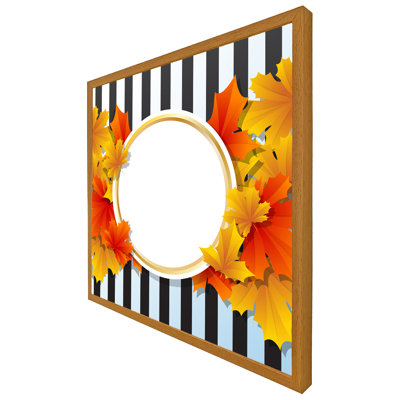 Oxnard Orange & Red Autumn Leaves on Black Stripes 1 Piece Single Picture Frame Wall Art