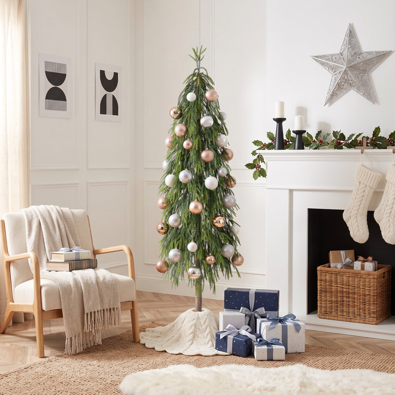 Sapin de Noël artificiel de 1,80 m avec tronc en bois véritable - Sapin de Noël réaliste en pin PE avec base en fer robuste pour une décoration sophistiquée de la maison et du bureau
