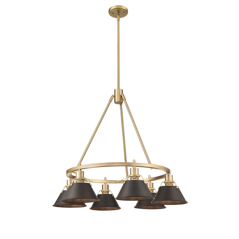 Felda 6 - Light Steel Dimmable Cone Chandelier, Brushed Champagne Bronze, Rubbed Bronze