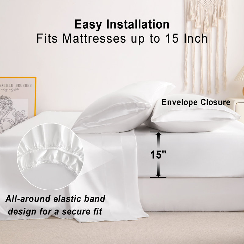 Ensemble de draps Lustrous, White, Ensemble de draps pour lit simple avec 1 taie d'or
