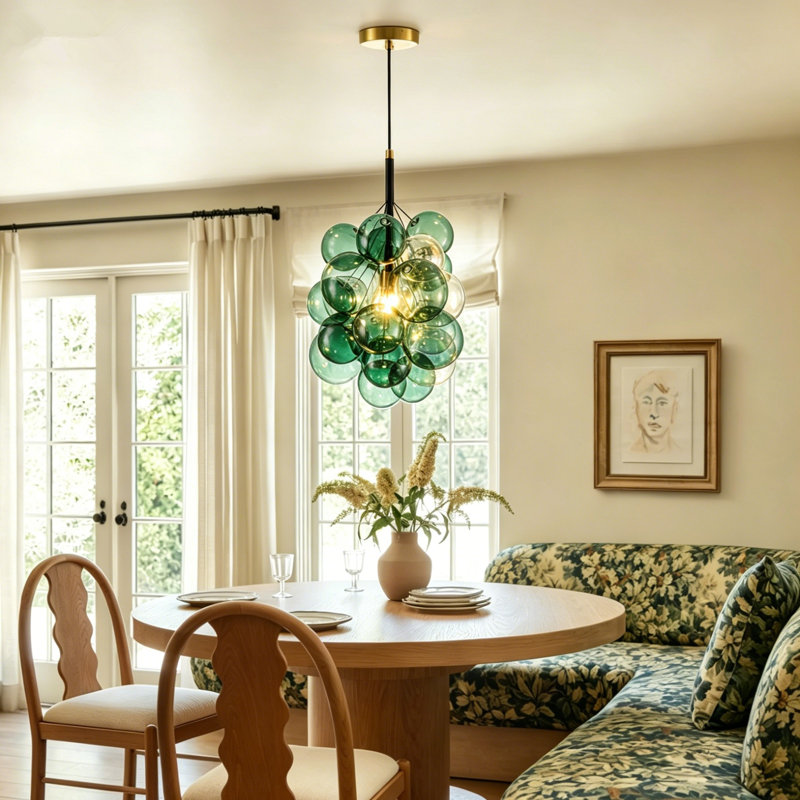 Luminaire suspendu sphère en verre 1 lumière, Green