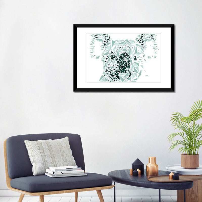 Art sur toile Cristian Mielu Koala, H 16 po x l 24 po x P 1 po, Papier avec cadre noir, Blanc