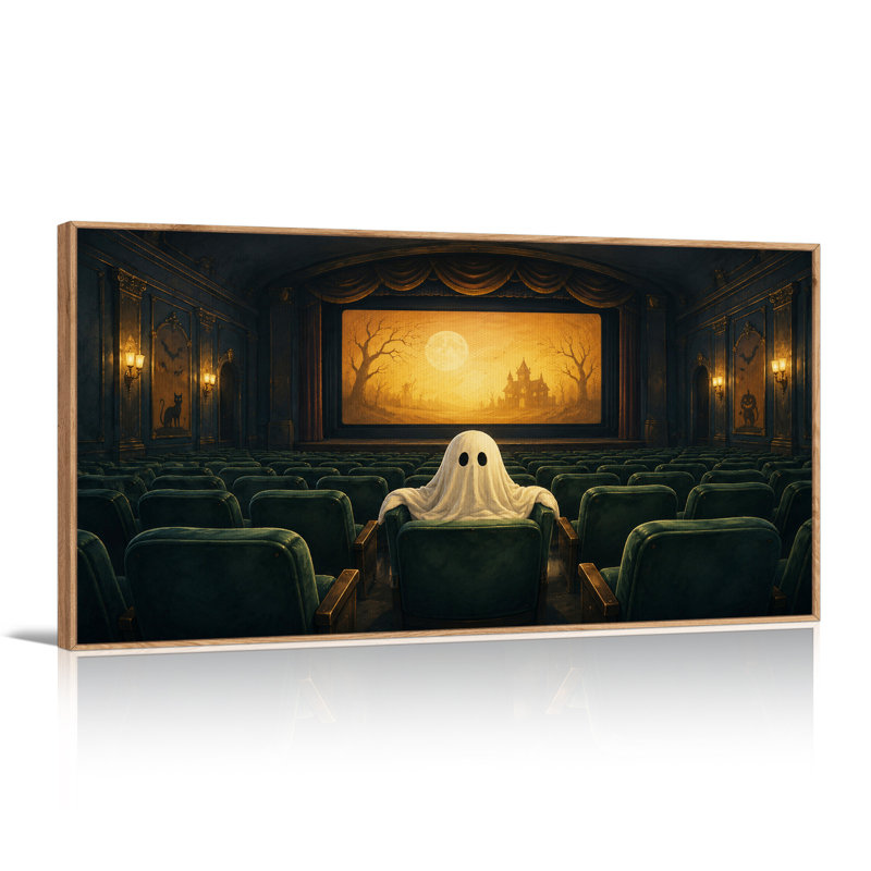 Tableau sur toile représentant une maison hantée et effrayante, observant un fantôme dans le noir, pour l'Halloween