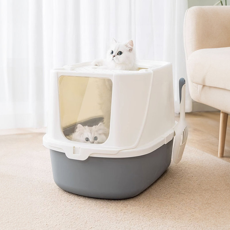 Fairview Plastic Enclosed Litter Box with Scoop, Grey