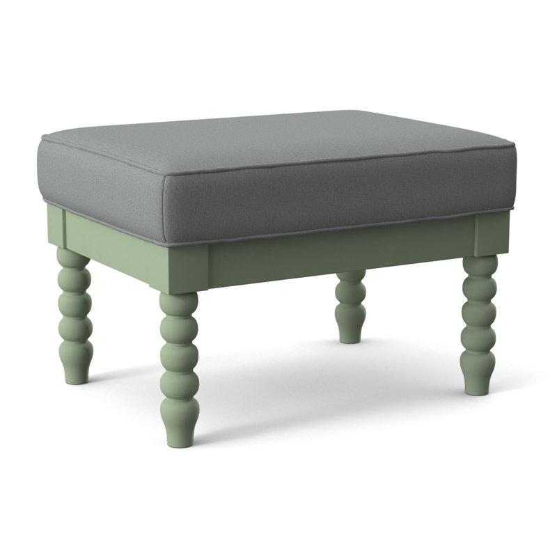 Louisa Upholstered Ottoman, Light Blue Performance Fabric, Truffle