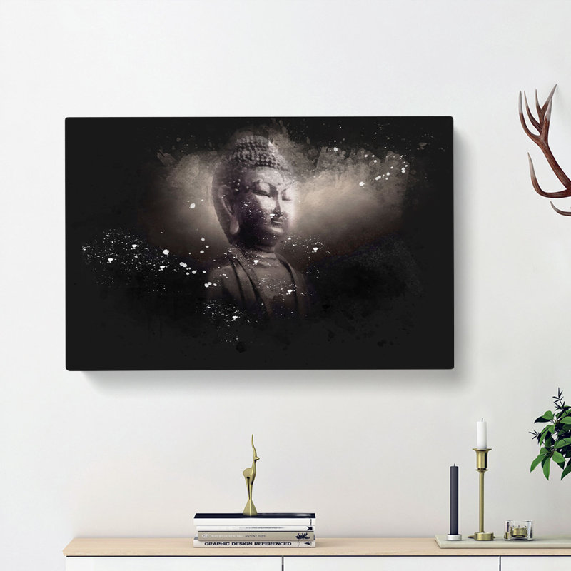 Buddha In A Mist Paint Splash - Wrapped Canvas Print, 60cm H x 91cm W x 3cm D