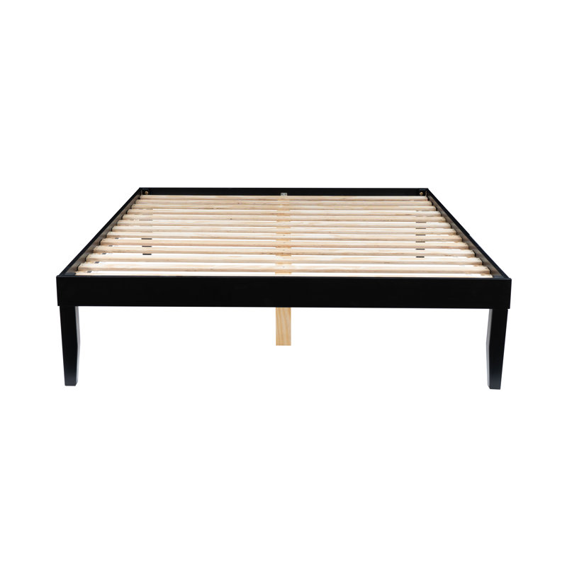 Marialana Contemporary Solid Wood Platform Bed with 13 Support Slats, Black, Queen