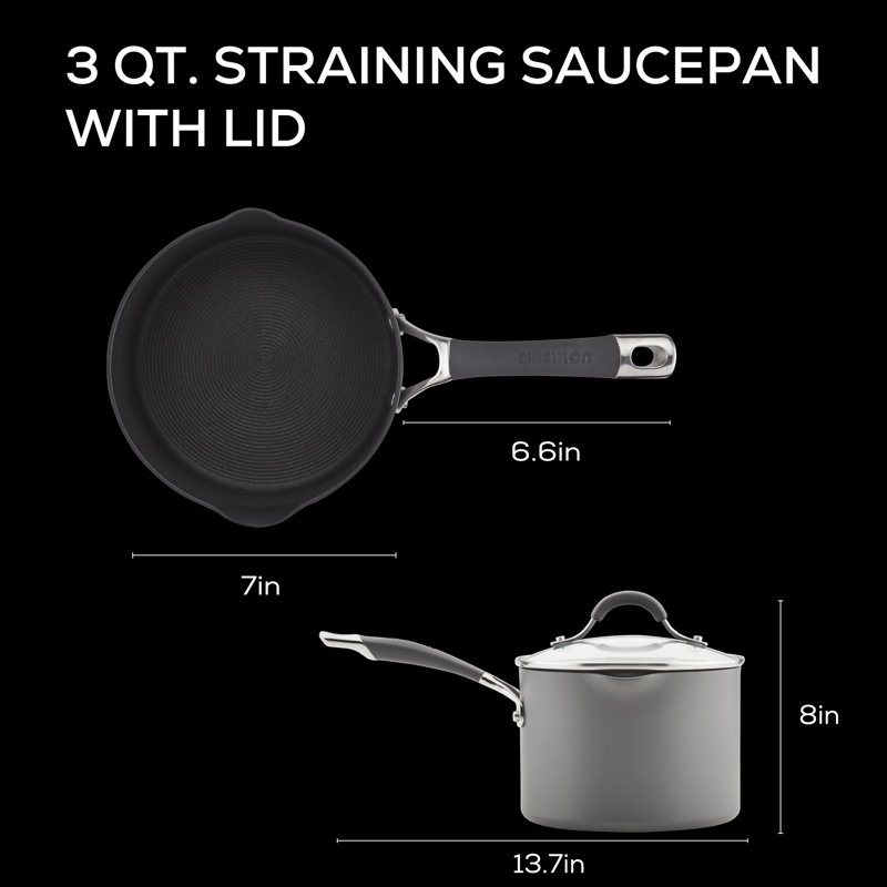Radiance Gray 3 Quart Hard-Anodized Aluminum Nonstick Saucepan with Pour Spout