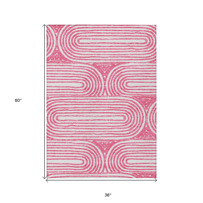3' X 5' Blush Abstract Washable Non Skid Indoor Outdoor Area Rug