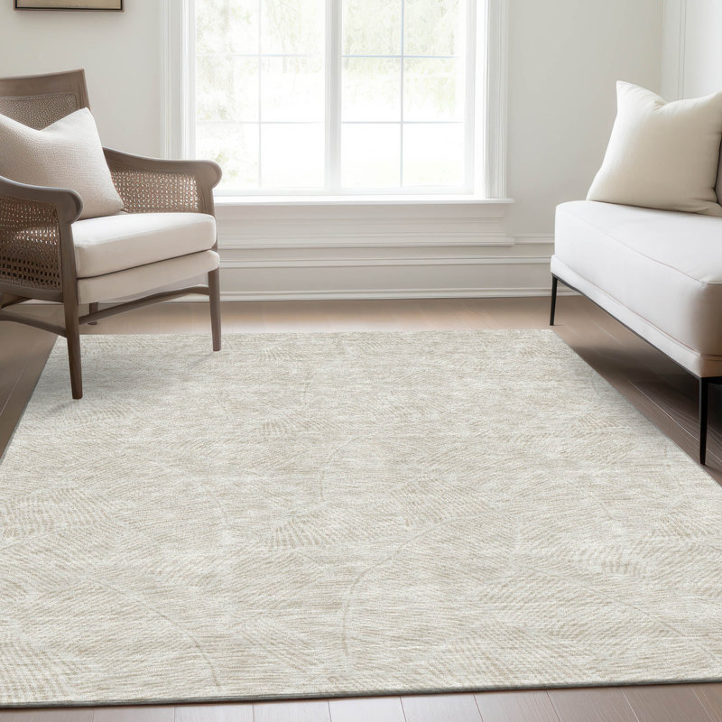 Tapis ivoire Prisco lavable à la machine de qualité supérieure, Rectangle 10 pi x 14 pi