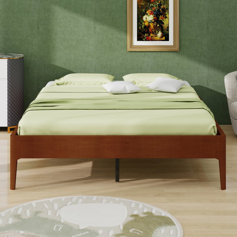 Modern Minimalist Platform Bed, Brown, Queen