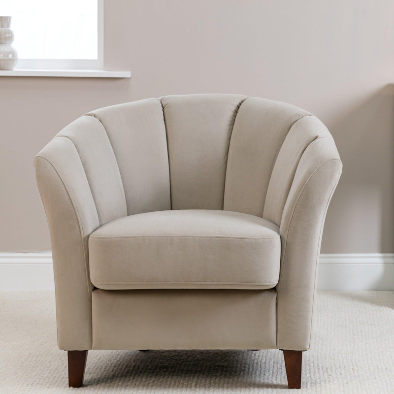 Sligo Upholstered Barrel Chair, Clay, Dark Oak