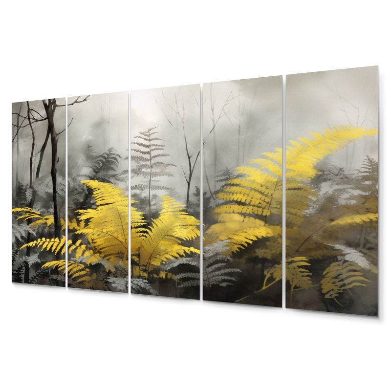 Ensemble de décorations murales florales en métal jaune et gris