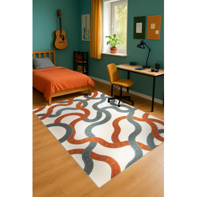 Tapis blanc tissé à motif lavable Mosso
