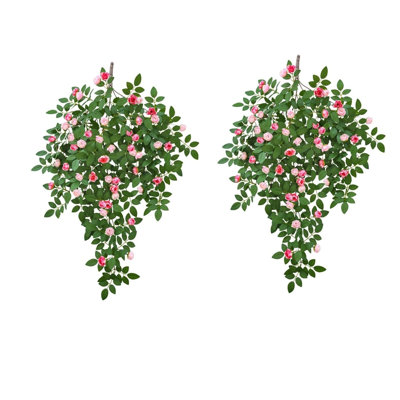 Artificial Rose 2Packs Fake Hanging Flower Faux Ivy Vine Plants for Home Window Garden Office Patio Planter Pathway Front Porch