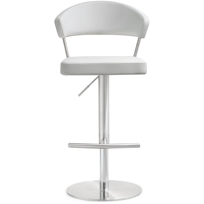Swivel Upholstered Adjustable Height Counter Stool with Metal Frame, White Faux Leather, Light Gray, Light Gray