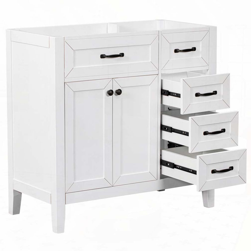 Meuble-lavabo 36 po sans lavabo, base d'armoire seulement, armoire de salle de bain avec tiroirs, structure solide et panneau de fibres à densité moyenne