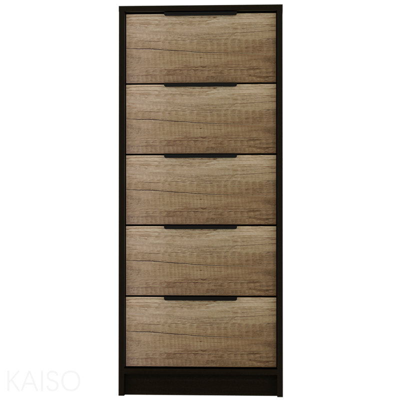 Commode 5 tiroirs, commode verticale - noir / pin, H 16,3 po x l 17,7 po x P 16,3 po, Noir / Pin