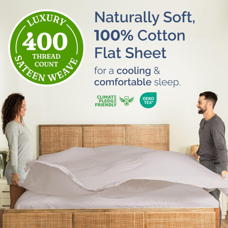 Drap en coton 400 fils - Drap rafraîchissant, respirant et doux, Gris clair, Très grand californien 