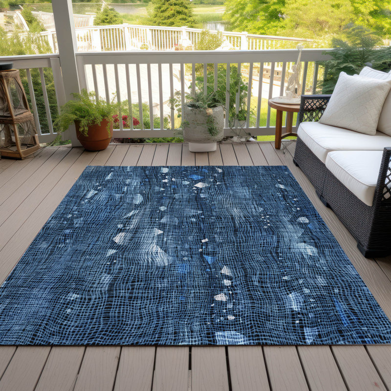 Tapis bleu intérieur / extérieur lavable à la machine Xhevrie, Rectangle 2 pi 6 po x 3 pi 10 po