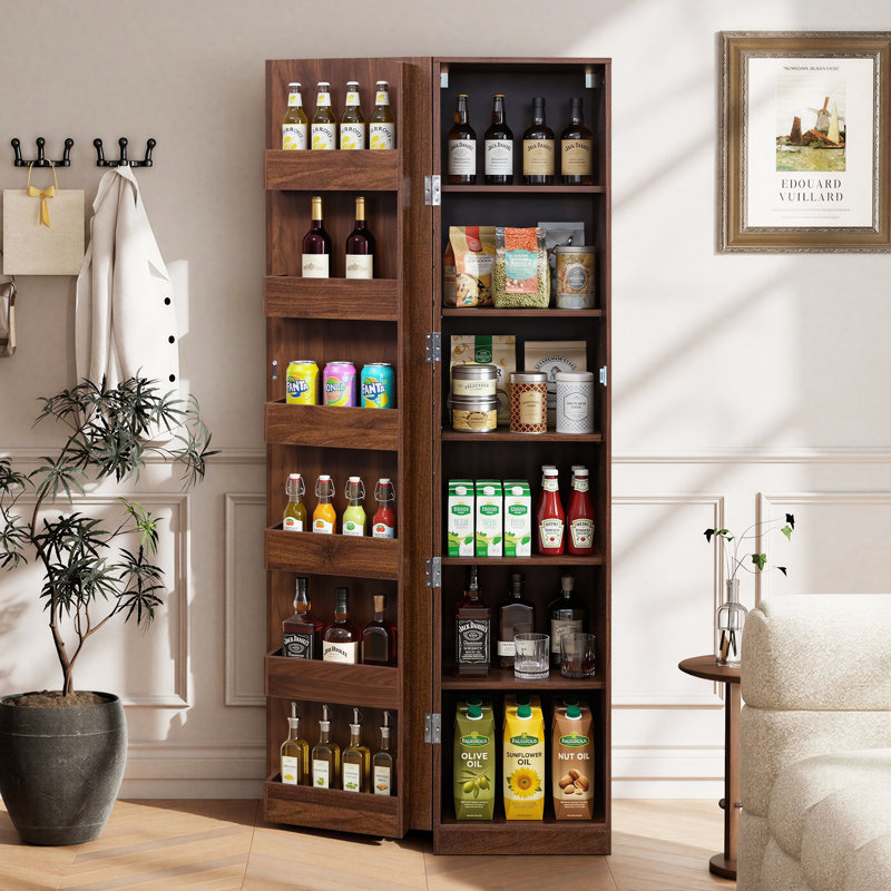 Walnut Freestanding Pantry Cabinet with Adjustable Shelves