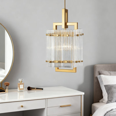 Luminaire suspendu doré avec abat-jour en verre nervuré, lustre suspendu réglable pour la salle à manger de l'îlot de cuisine, luminaire à intensité variable E26