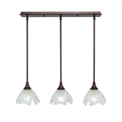 Luminaire suspendu linéaire sur pied 3 lumières avec verre de glace doré de 7 po