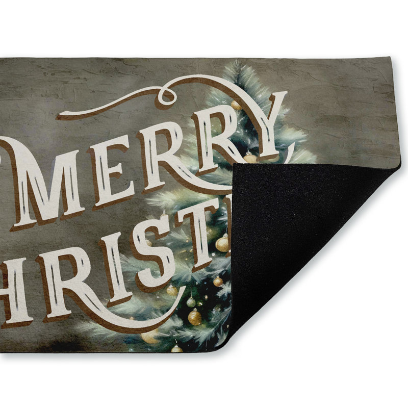 Tapis de porte d'extérieur vintage imprimé Merry Christmas, par Kim Allen, 18 po x 30 po