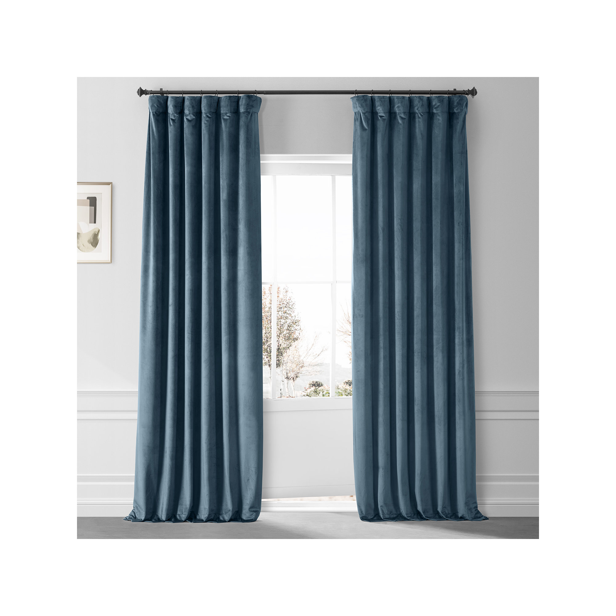 Loria Plush Velvet 100% Blackout Curtains For Bedroom, Living Room - Single Panel, 50" W x 96" L, Oxford Blue