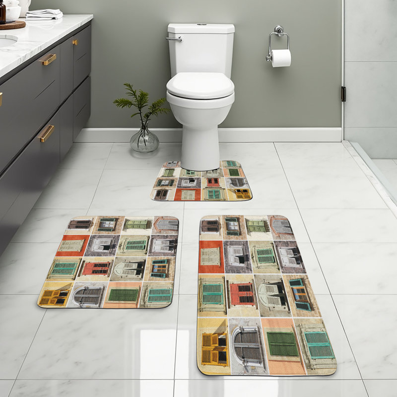  Ensemble de tapis pour salle de bain Window 3 pièces en U et tapis rectangulaires