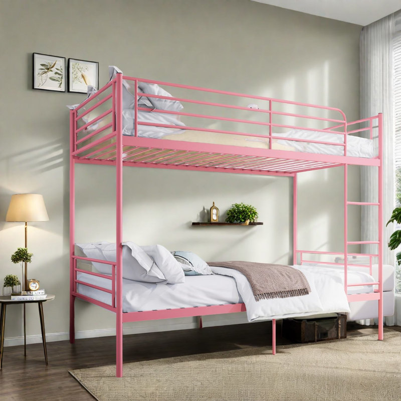 Lits superposés en métal gain de place, design rose moderne avec rangement