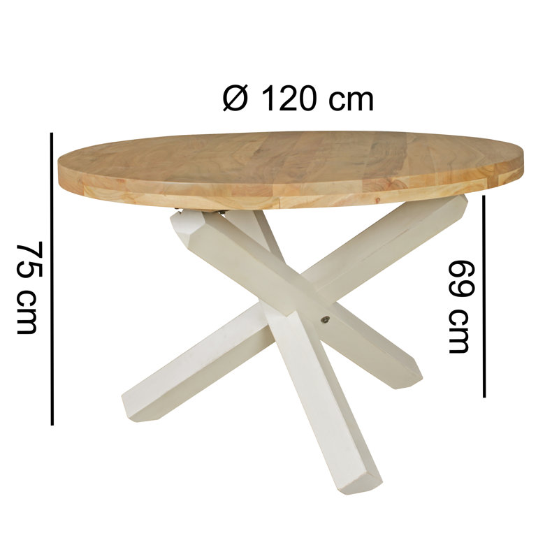 Round Solid Wood Dining Table, Light brown/White