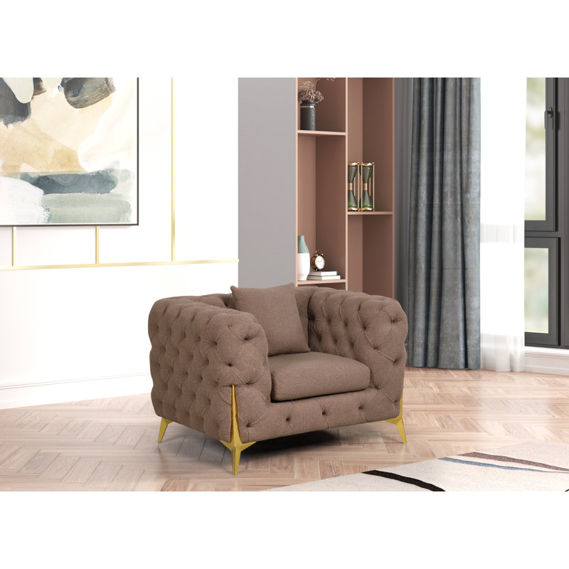 Fauteuil en tissu 44,28 po Moore, Tissu brun bouclé