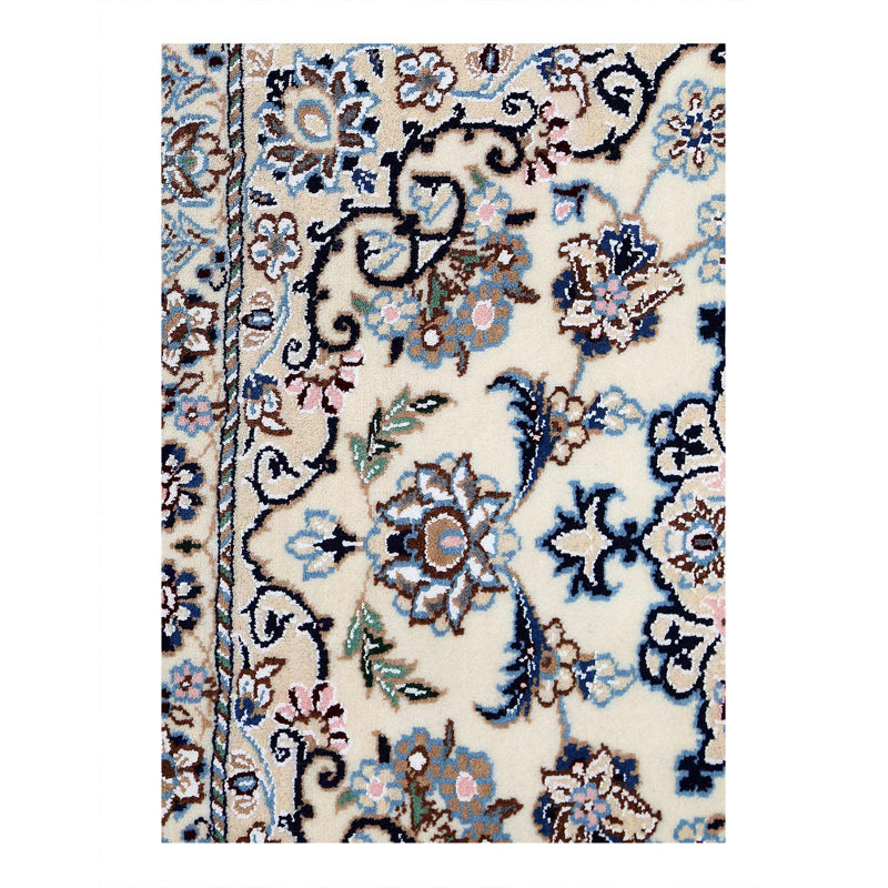 Ivory Fine Hand Knotted Persian Silk & wool Nain 2'3"X 3'