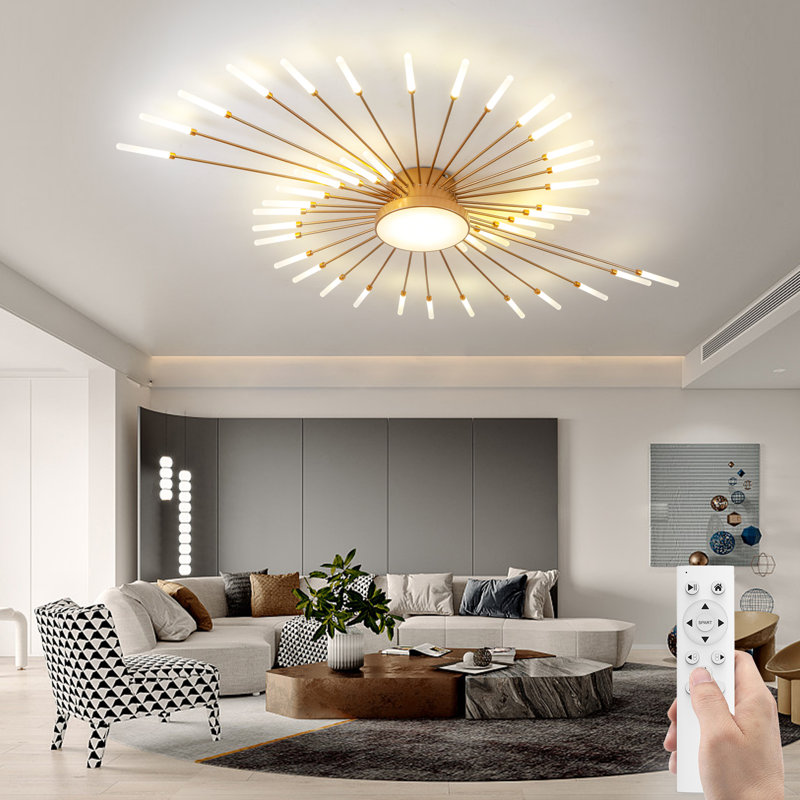 Modern led ceiling light with remote, flush mount ceiling lamp acrylic lampshade, Gold