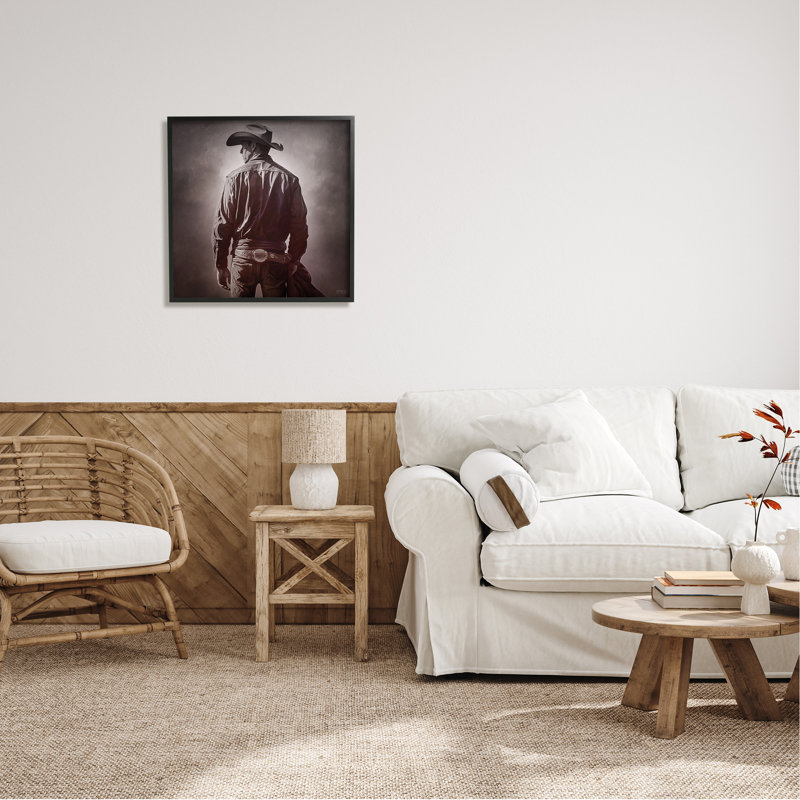 Silhouette de cowboy monochrome, estampe numérique par RB, Giclée encadrée noir minuit, H 24 po x l 24 po x P 1,5 po