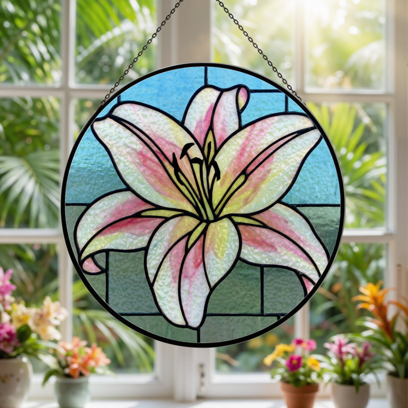 Vitrail de fenêtre en verre coloré 12 "H Lily, H 12 po x l 12 po