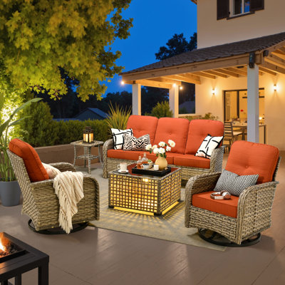 5-Person Outdoor Rattan Conversation Set with Swivel Chairs