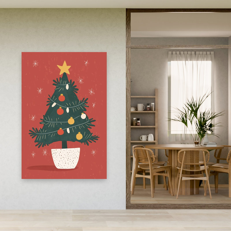 Cozy Christmas Tree Rustic Abstract Contemporary Christmas Tree Pine Tree Winter Landscape Wall Art Print 1 Piece Wrapped Canvas Wall Art