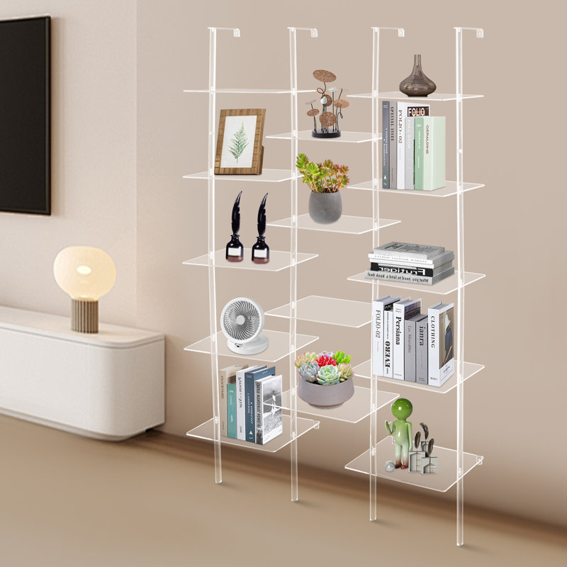 Bibliothèque murale multi-niveaux en acrylique, (5 tablettes) H 72,83 po x l 43,5 po x P 9,4 po