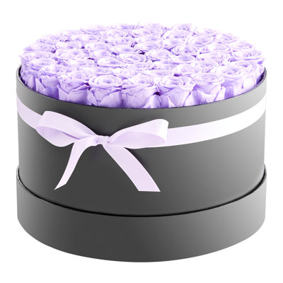 Fleurs pour toujours, 50 roses préservées dans une boîte, Bouquet immortel de fleurs éternelles, cadeau d'anniversaire pour les femmes de sa femme, anniversaire, Saint-Valentin, Noël, mauve lavande