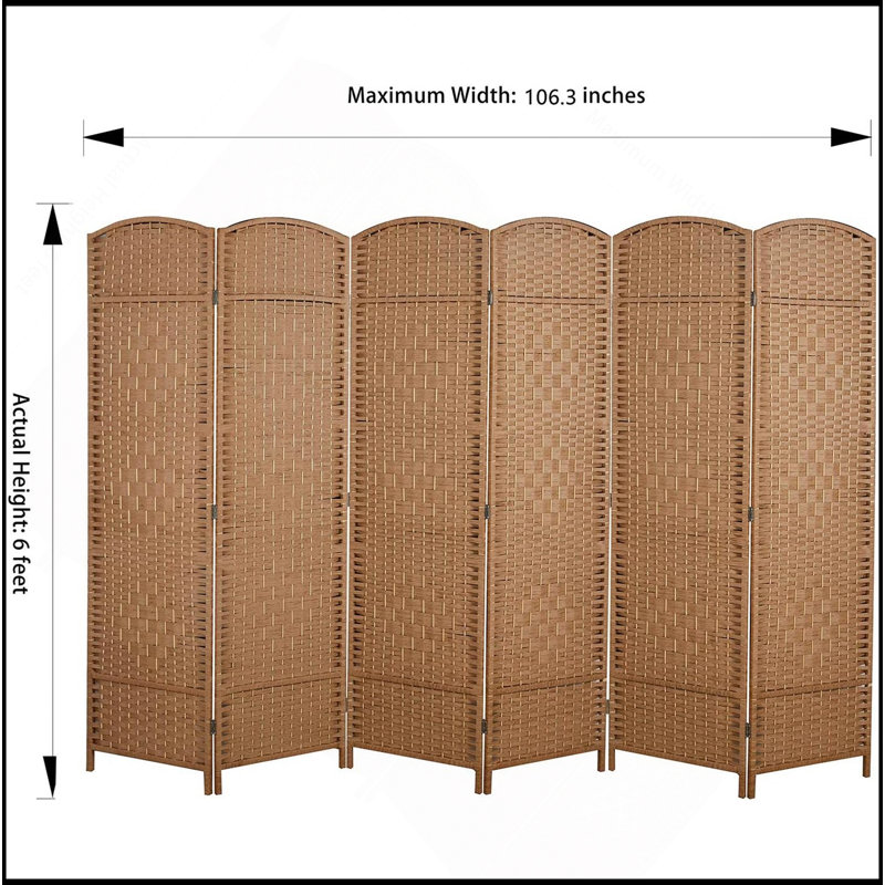 4 Panel Room Divider, Folding Screen, Natural Wood