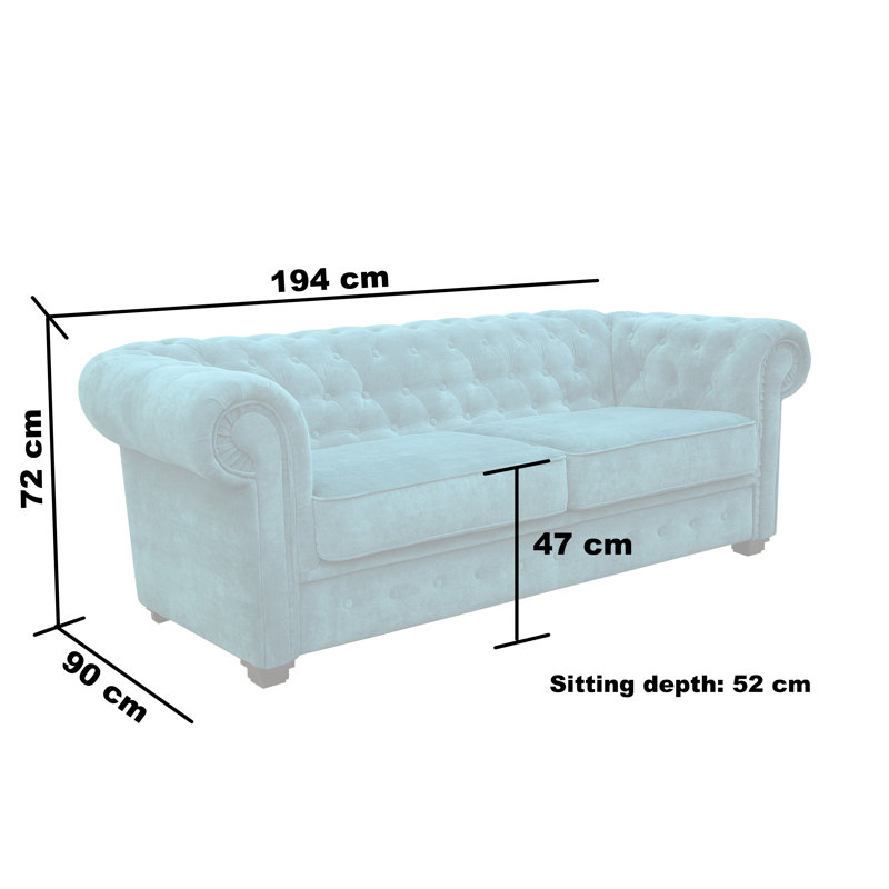 Dunfries 2 Seater Upholstered Chesterfield Sofa, Light Blue