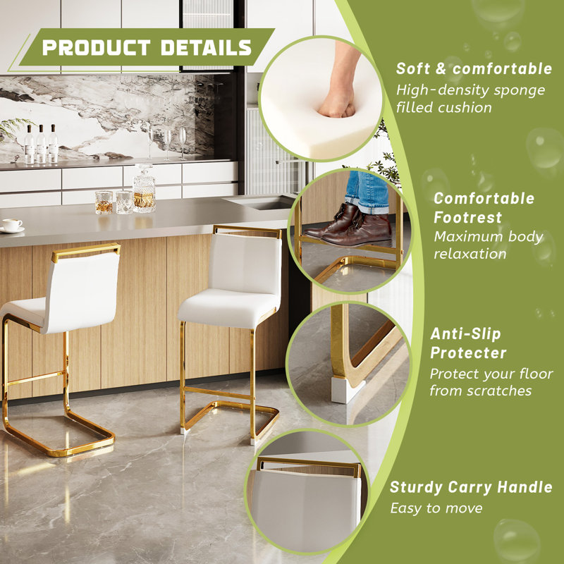 Antigone Upholstered Counter Stool with Metal Frame, 4, White