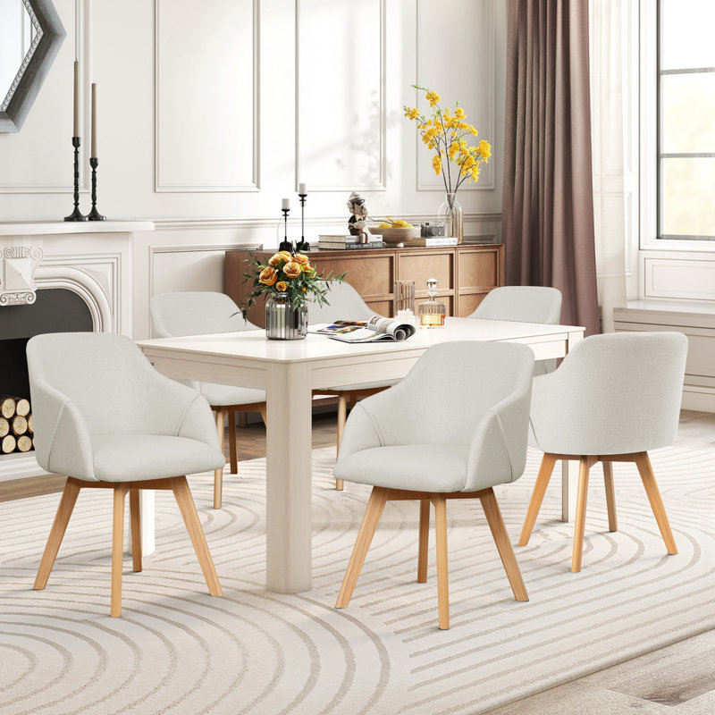 Swivel Linen Modern Upholstered Back Dining & Side Chair, White