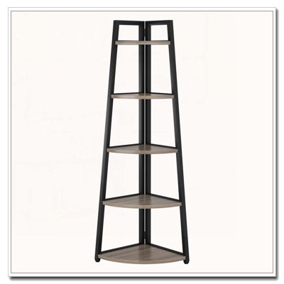 70.07" Tall Corner Shelf, 5 Tier Rustic White Corner Bookshelf Bookcase Industrial Corner Ladder Shelf