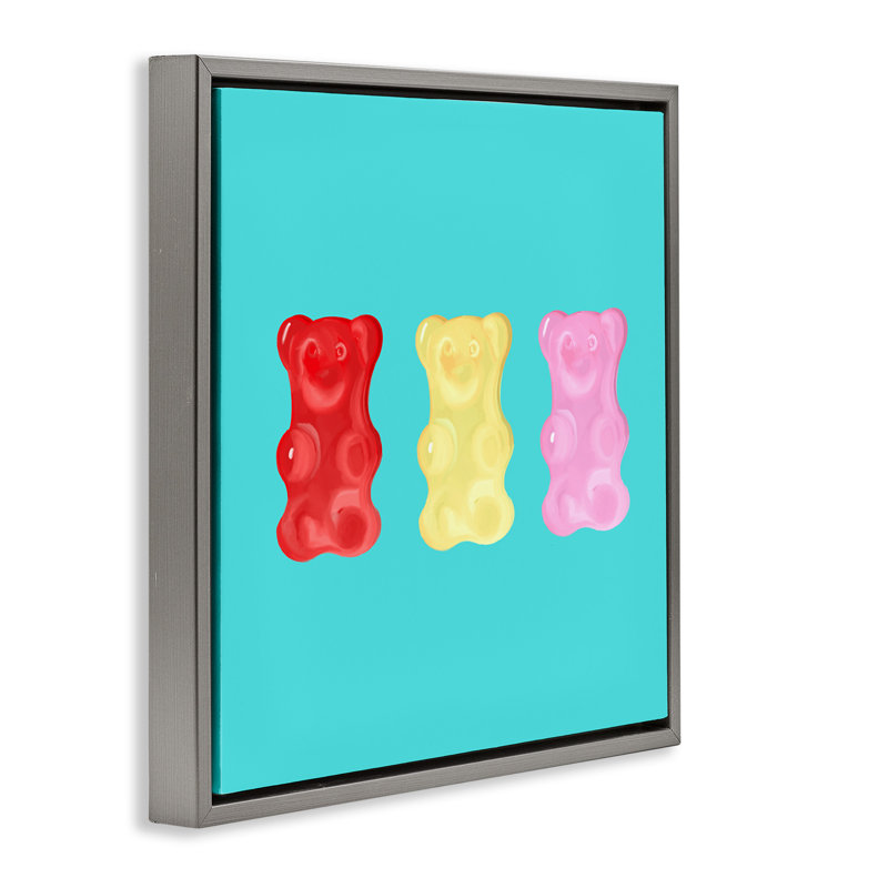 Mignons bonbons à l'ours gélifié, Cadre flottant gris lustré, H 18 po x l 18 po